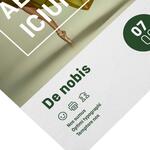 Flyer i papper med matt cellofanlaminering p� ena sidan.