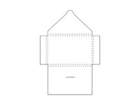 Presentkortsfodral i papper med stngningsflik och vikflikar.