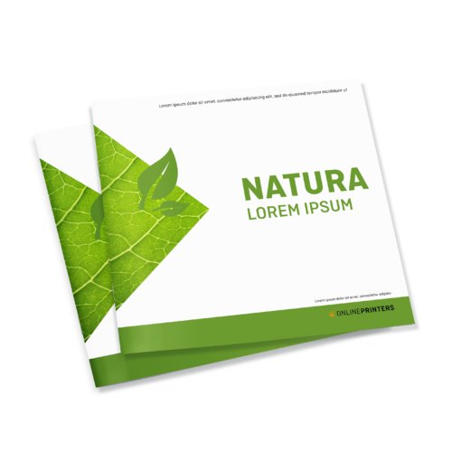 Fyrkantig broschyr tillverkad av hllbart papper.