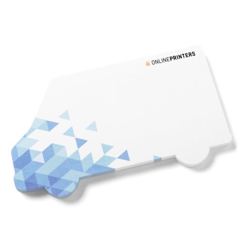 Vita sjlvhftande anteckningar i form av en skpbil.