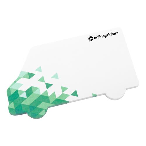 Vita sj�lvh�ftande anteckningar i form av en sk�pbil.