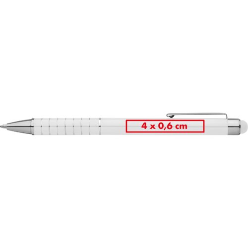 Vit kulspetspenna med touch-penna och klmma.