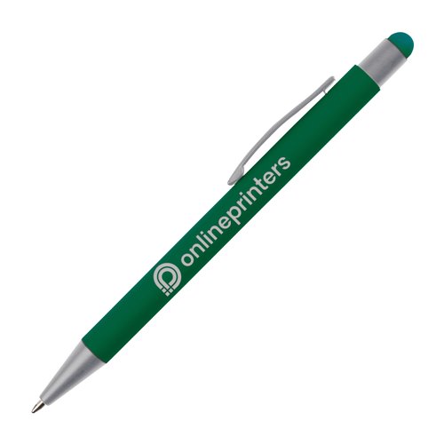 Grn touchpenna med klmma och pekspets.