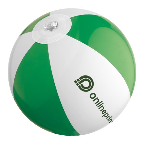 Grn och vit vattenboll i plast med uppblsbar design.