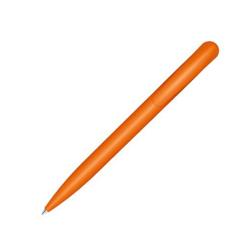 Orange plastkulspetspenna med clip och tryckmekanism.