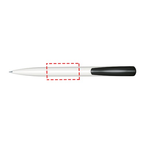 Vit plastkulspetspenna med tryckmekanism och polerad finish.