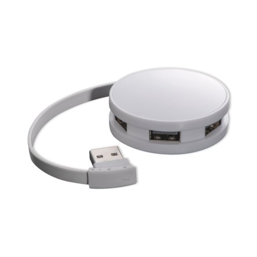 Vit USB-hub i plast med 4 portar.