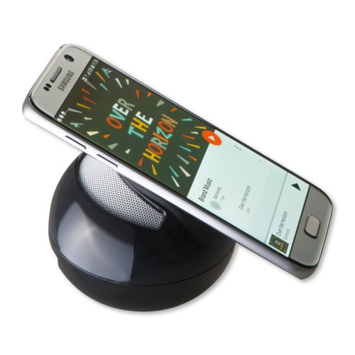 Svart Bluetooth-hgtalare i en rund form.