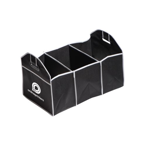 Svart bagageorganisatr i filt med fack och handtag.