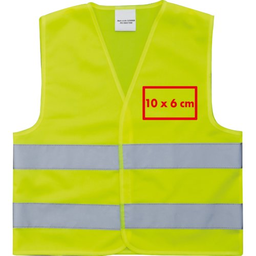 Gul säkerhetsväst i tyg med reflexränder.