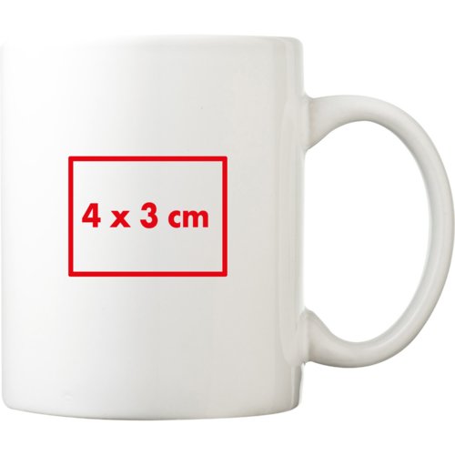 Vit keramisk mugg med handtag.
