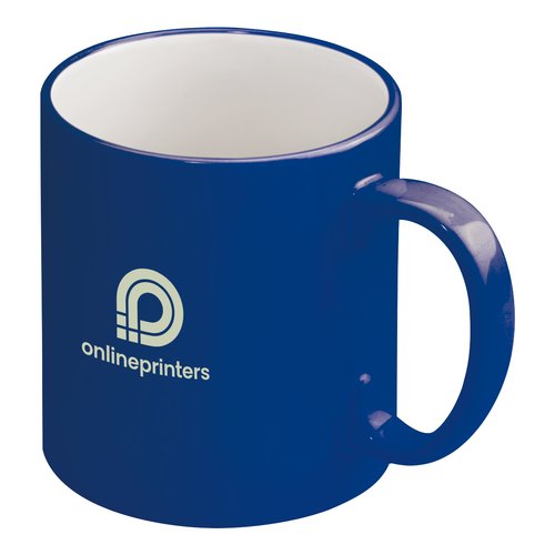 Bl keramisk mugg med handtag.