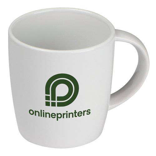 Vit keramisk mugg med handtag.