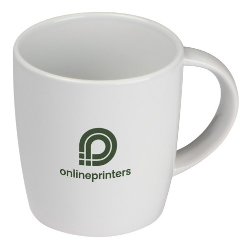 Vit keramisk mugg med handtag.