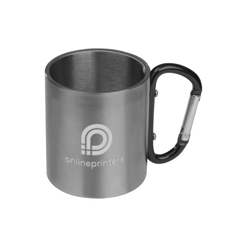 Svart metallmugg med karbinhake.