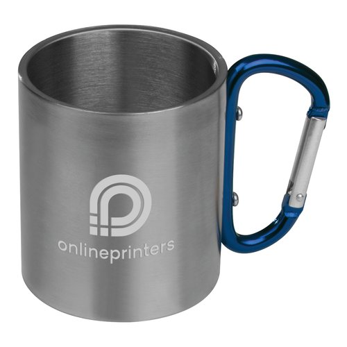 Bl metallmugg med karbinhakehandtag.