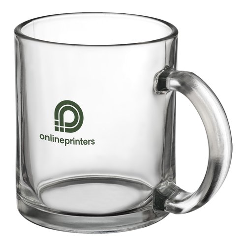 Transparent glasmugg med handtag.