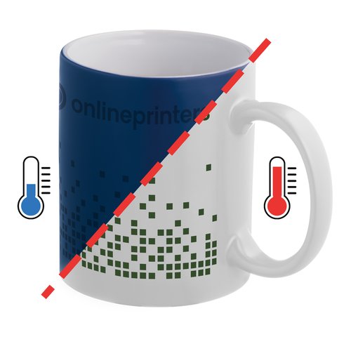 Bl keramisk mugg, frgskiftande med handtag.