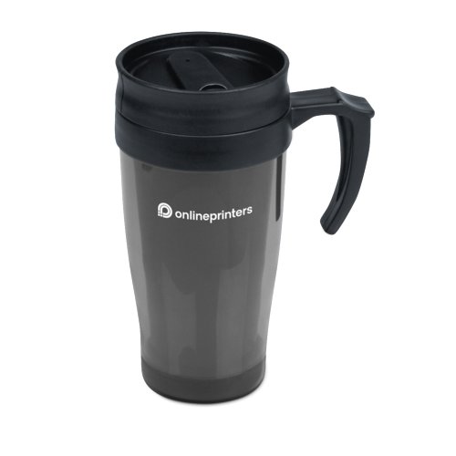 Gr resemugg i plast med handtag och lock.