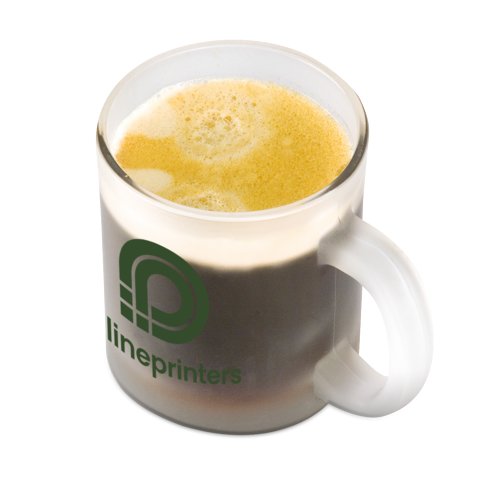 Transparent kaffemugg i glas med handtag.