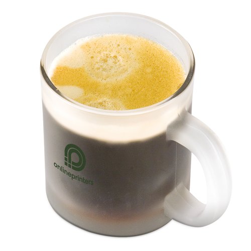 Transparent kaffemugg i glas med handtag.