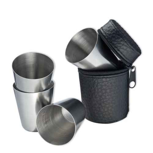 Svart shotglasset i rostfritt stl med fodral.