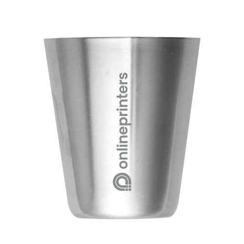 Silverfrgat shotglas i rostfritt stl med enkel design.