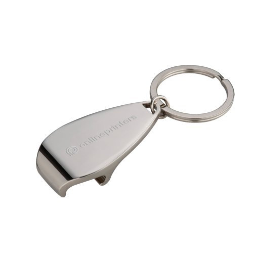 Silverfrgad metallflaskppnare med nyckelring.