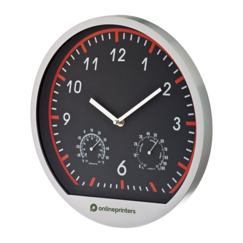 Vggklocka med integrerad termo- och hygrometer.