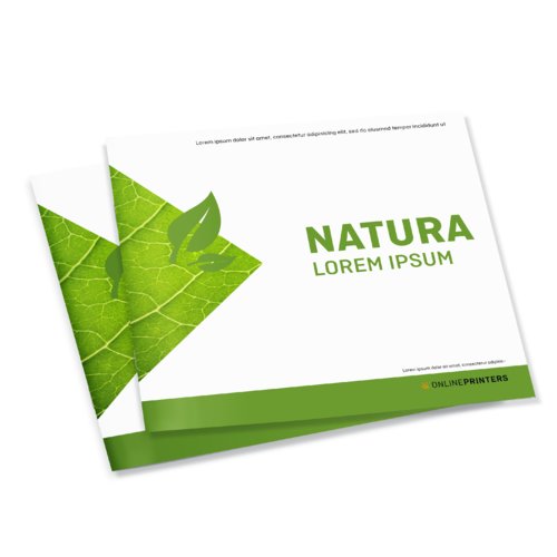 Broschyr av naturpapper med flera sidor.
