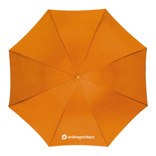 Orange automatiskt promenadparaply med fodral.