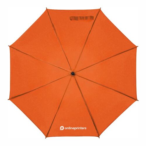 Orange tr� paraply med automatisk �ppning.