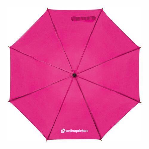 Rosa automatiskt paraply med tr�handtag och matchande skyddsfodral.