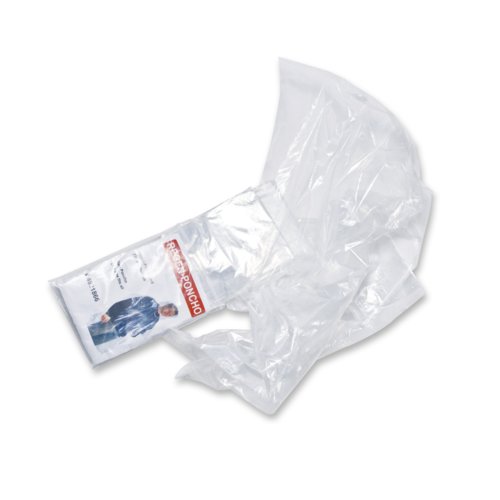 Genomskinlig plastponcho.