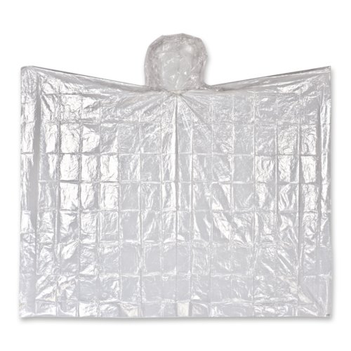 Transparent plastponcho med huva.