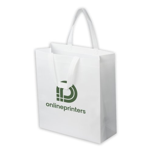 Laminerad fiberduk-vska med handtag.