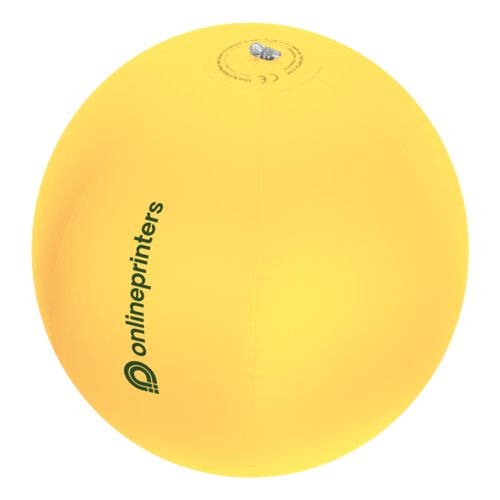Gul plaststrandboll med uppblsbar ventil.