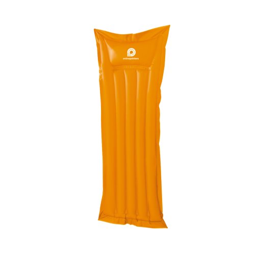 Orange luftmadrass i plast med avlng design.