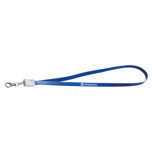 Bl polyester-nyckelband med universell laddningskabel och karbinhake.