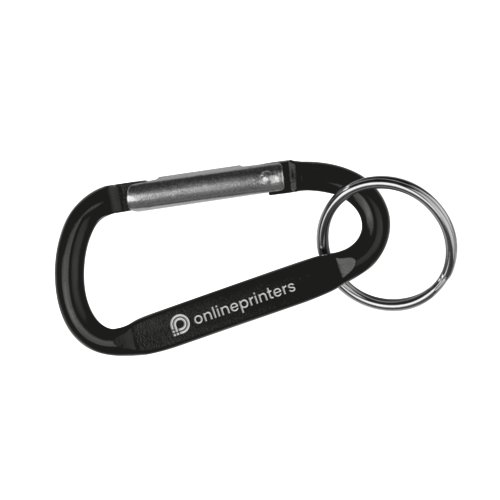 Svart karbinhake nyckelring med metallring.