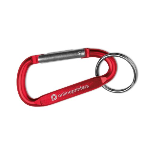 Rd metallkarbinhake nyckelring med ring.