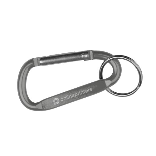 Gr metall nyckelring i karbinhakmodell med nyckelring.