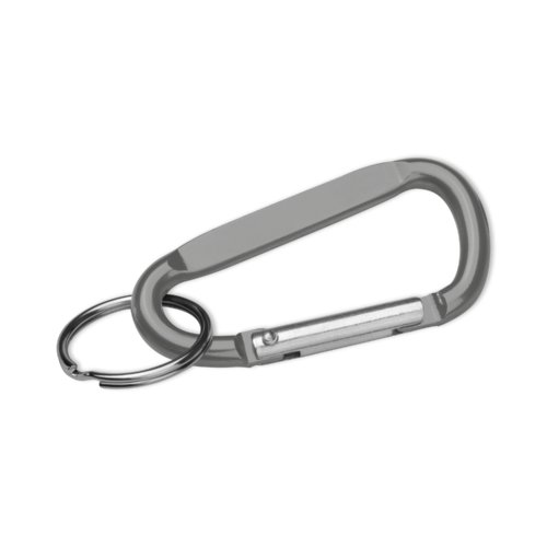 Gr metallnyckelring med karbinhake.