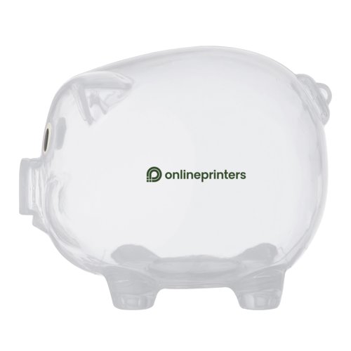 Transparent spargris i plast.