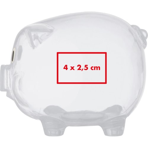 Transparent spargris i plast med myntfack.