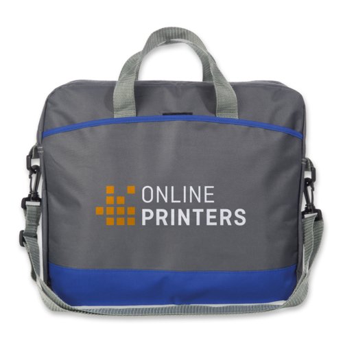 Bl� laptopv�ska i polyester med b�rhandtag och axelrem.