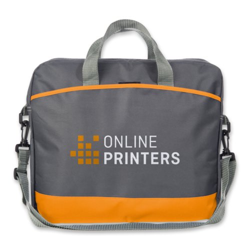 Orangef�rgad laptopv�ska med b�rhandtag och axelrem.