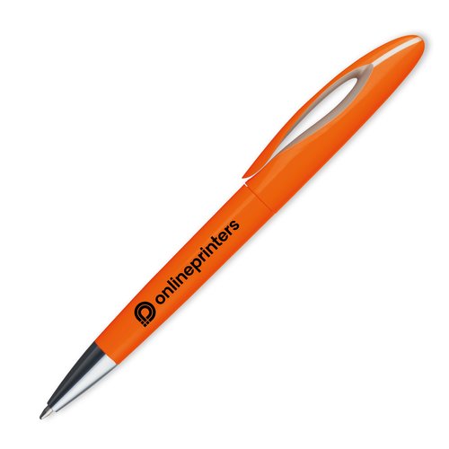 Orange plastkulspetspenna med clip.