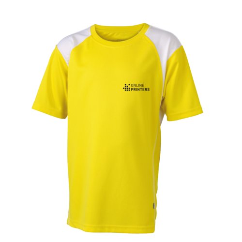 Gul/vit lpartrja fr barn i polyester med korta rmar.