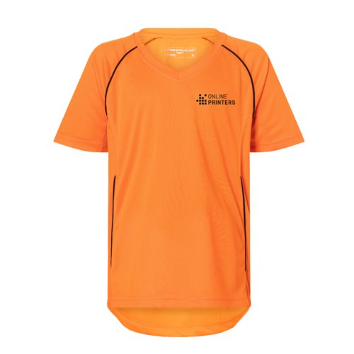 Orange barn-T-shirt i polyester med korta rmar.